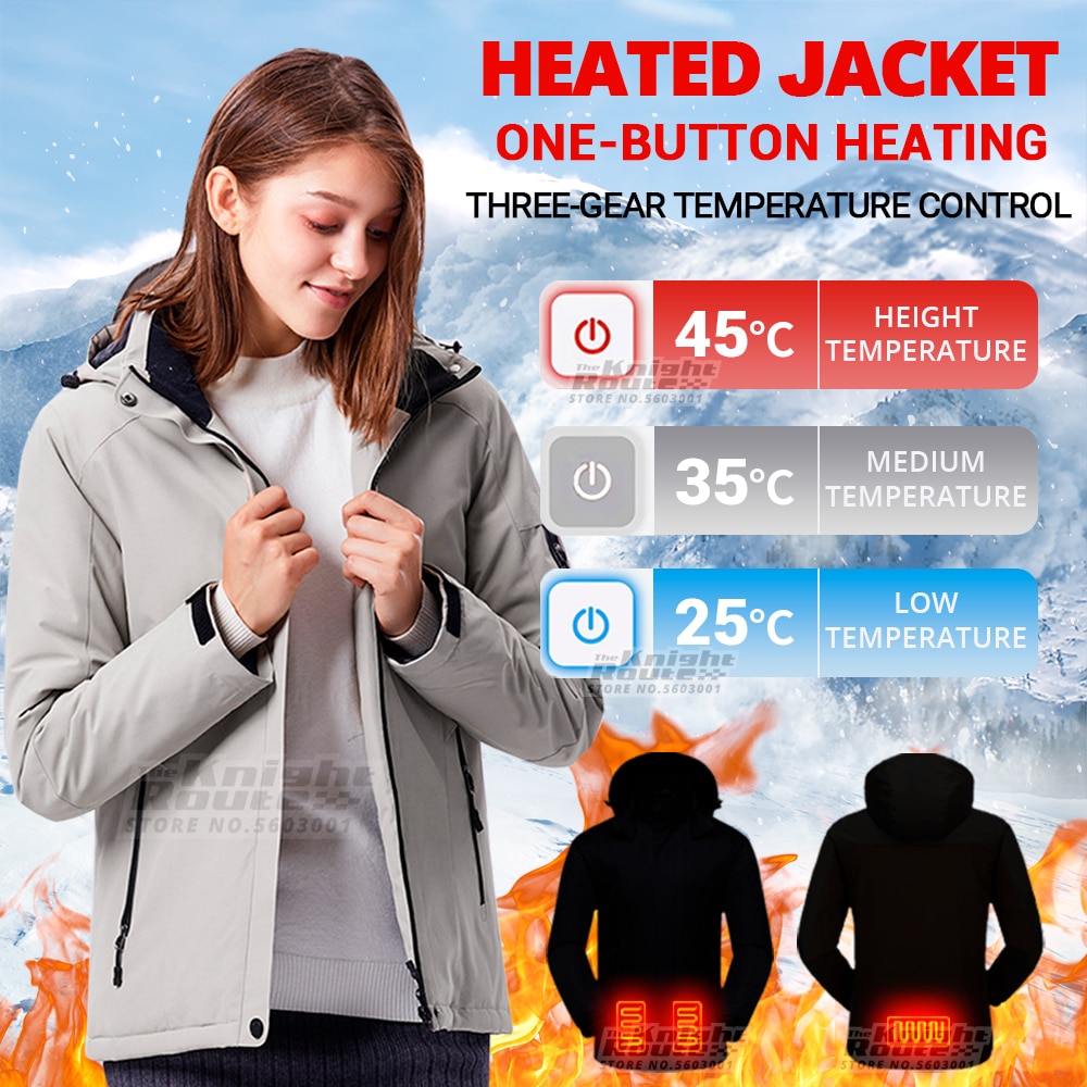 3 개의 가열 부위가 있는 남녀용 USB 발열 겨울 재킷, 하이킹 사냥 캠핑 윈드브레이커 보온 의류